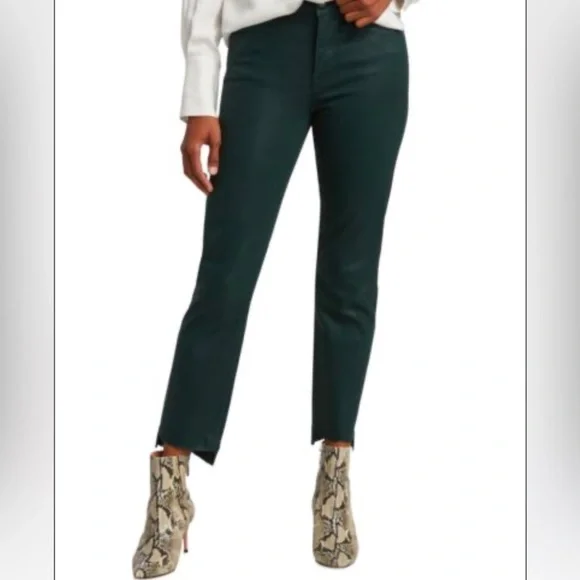 FRAME Le High Straight leg jeans | Raw Stagger Coated Jeans -green pine - Picture 11 of 14